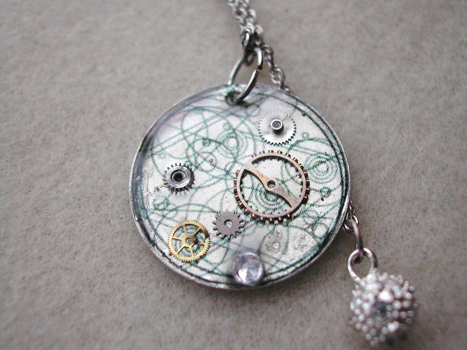 Steampunk Gallifreyan Symbol and Moon necklace