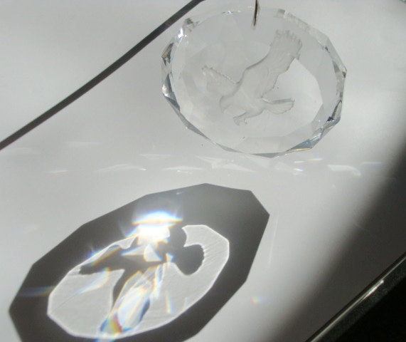 Large Round Crystal Prism with Eagle