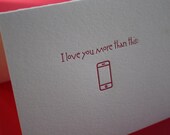 Letterpress 'I love you more than my iphone' geek, cards with matching envelope