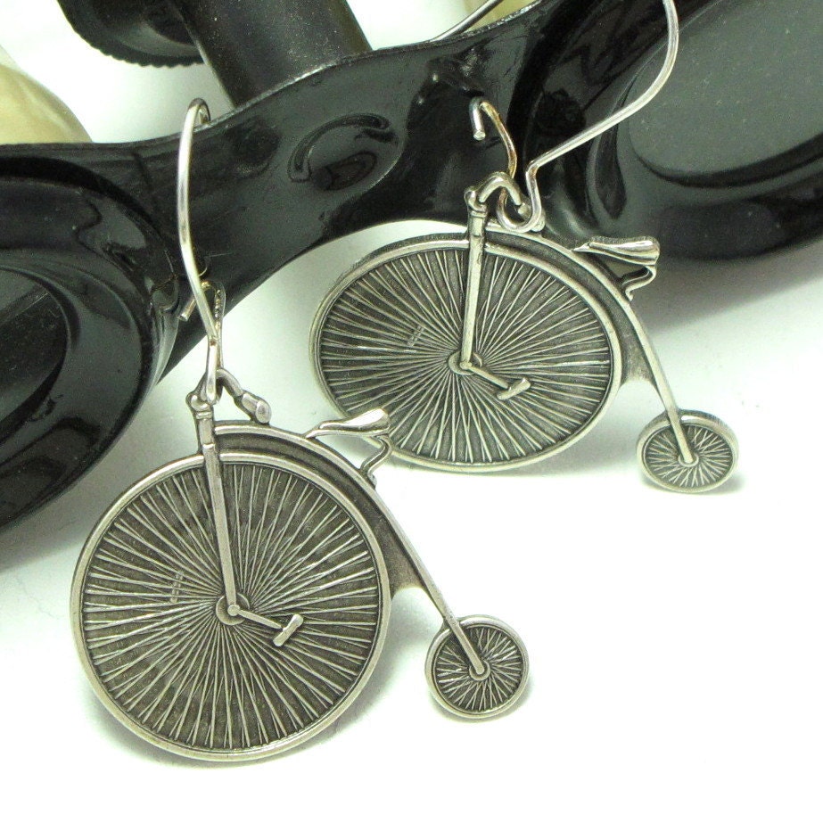 Penny Farthing Steampunk Earrings Victorian Bicycle Designed by Mystic Pieces