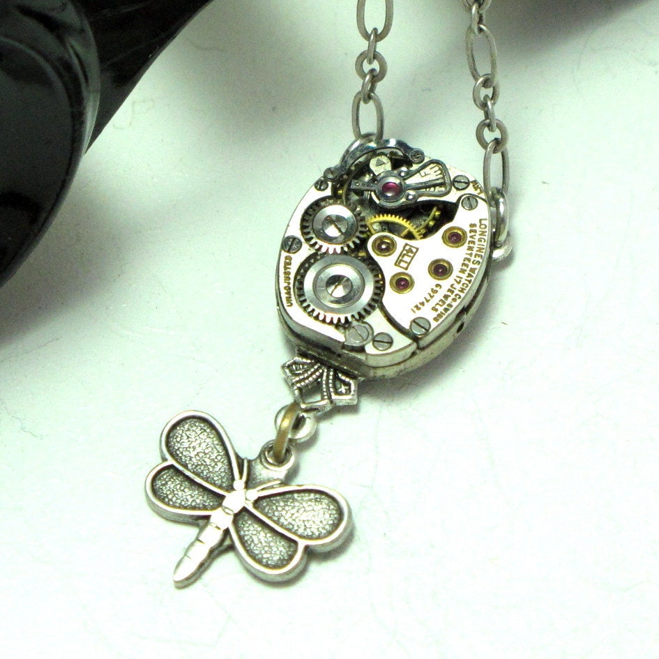 Butterfly Steampunk OOAK Necklace Dainty Vintage Watch Movement Exclusive Design By Mystic Pieces