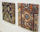 2 Antique Persian Rug Squares - Textile Art Piece