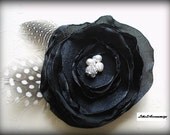 Black Flower Hair Clip Brooch Feathers Fascinator Pearls Cluster Bridal Headpiece Full Layers Bridesmaid Gift Wedding Accessories Handmade