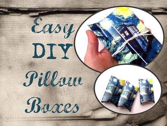 Digital Printable DIY Pillow Boxes, Inspired by Doctor Who, Blue Police Box Starry Night, PDF Downloadable Graphics.