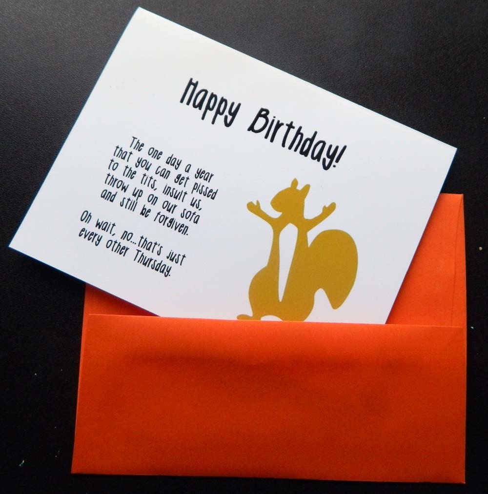 Funny squirrel birthday card for boozy friend (WG 188)