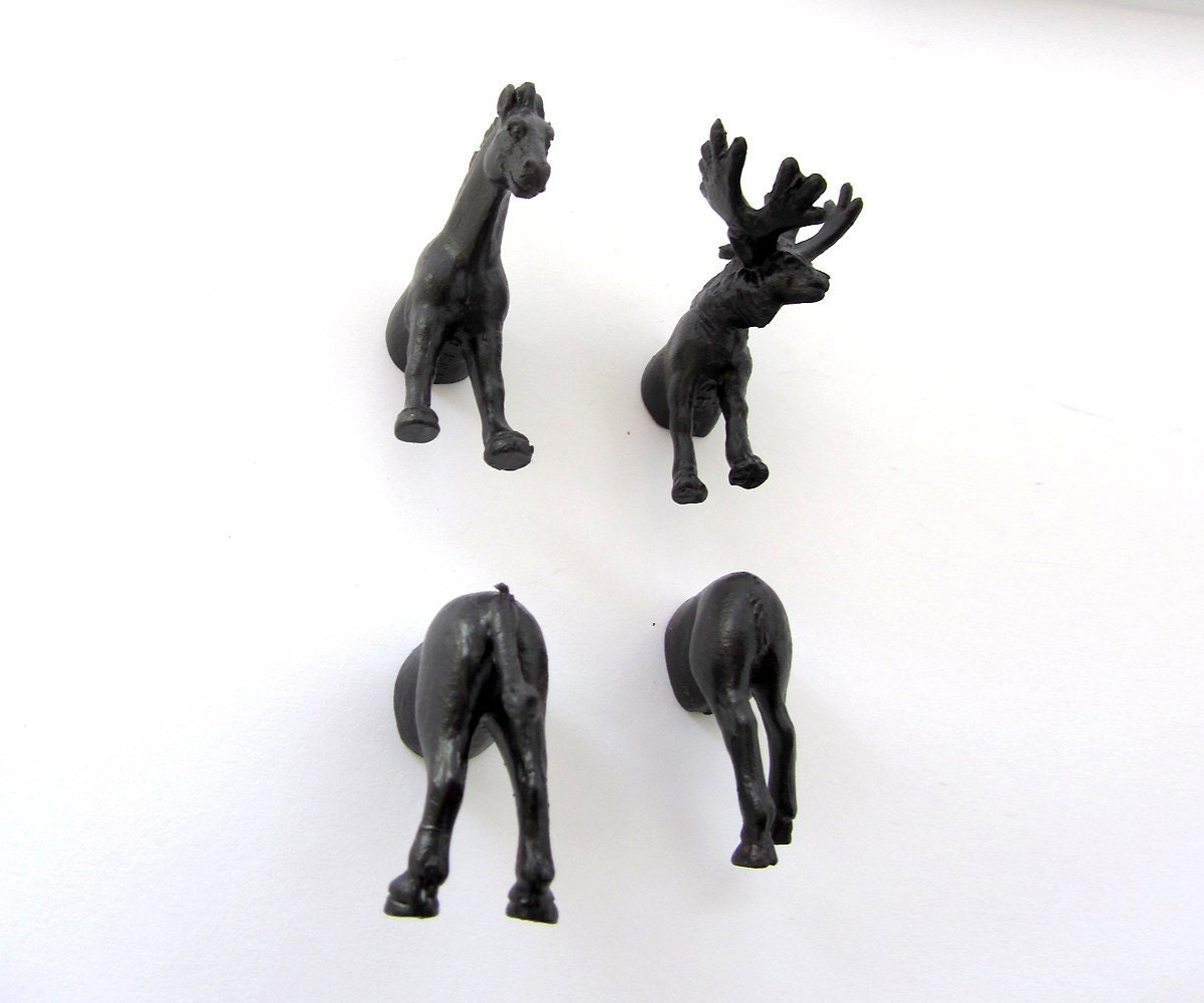 North American Animal Magnets - 4 piece set -  Black Moose and Horse Guy Magnets (F4-5)
