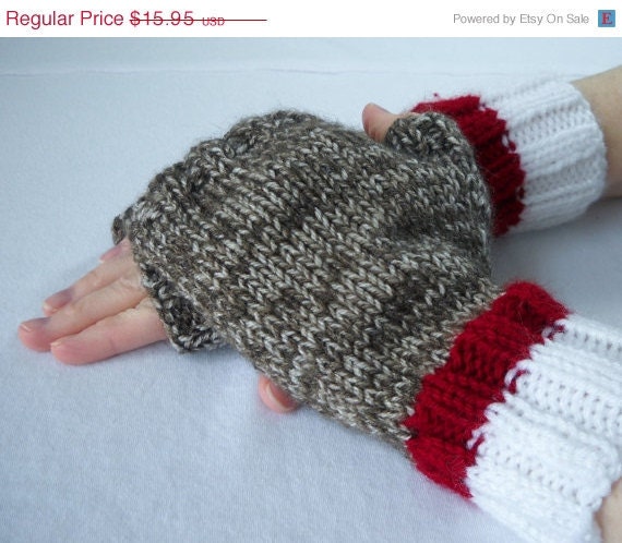 ON SALE Sock Monkey Fingerless Mittens