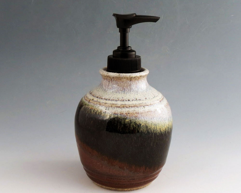 Soap or Lotion Bottle - Earthtones / Handmade Wheel Thrown Pottery