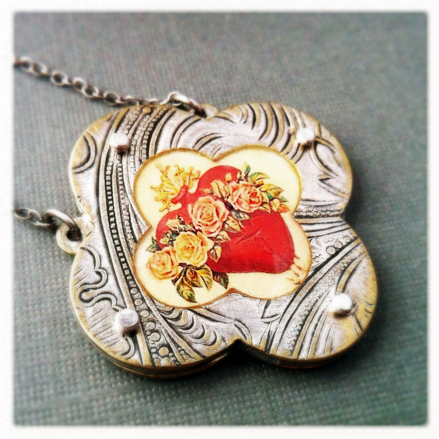 Immaculate Heart Necklace - Religious Art - Gothic - Steampunk - Valentine's Day