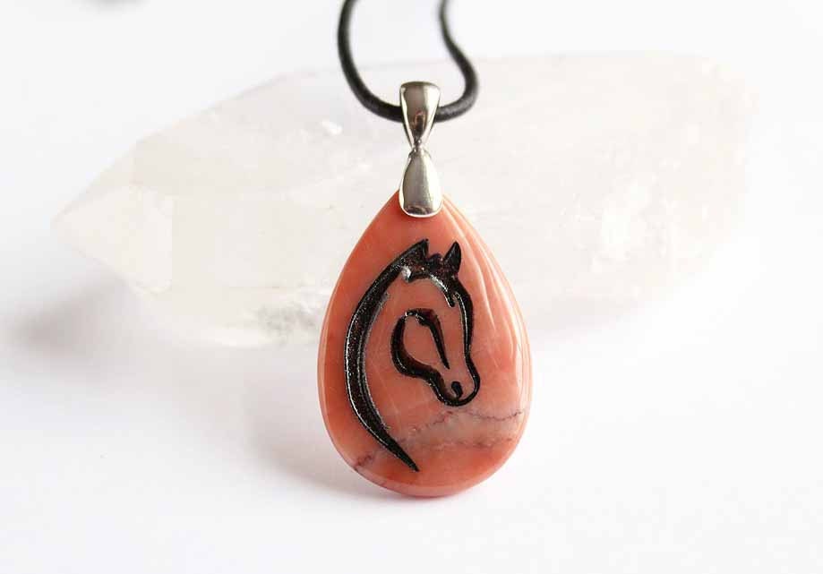 Horse - Oregon Picture Jasper - Engraved Stone Pendant