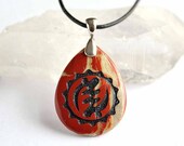 Nyame Ye Ohene - God is King - African Adinkra Symbol - Engraved Stone Pendant - Red Jasper
