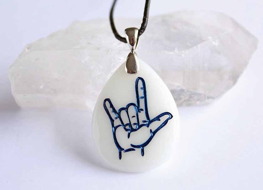 ASL - I Love You in Sign Language - Etched Glass Pendant