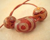 3 dZi Beads, Quartz, Agate, Beads, Brown, Etched, Eye Design