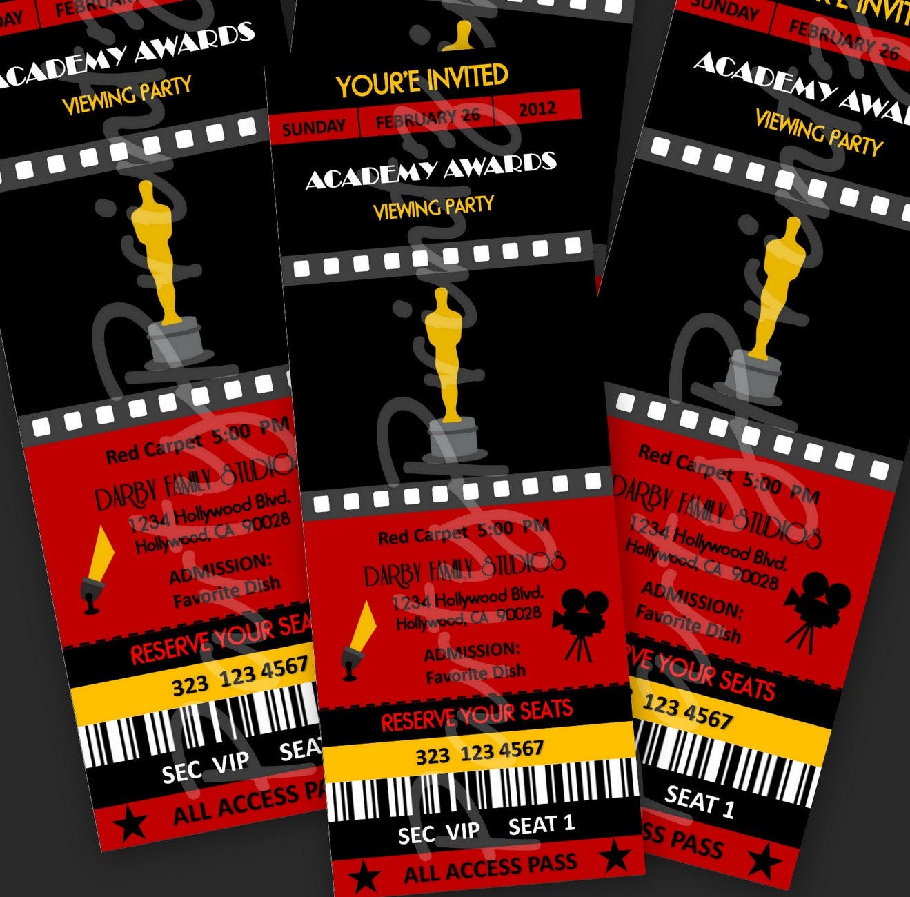 Printable Academy Awards Oscars Party Event Ticket Invitations Personalized Il_170x135