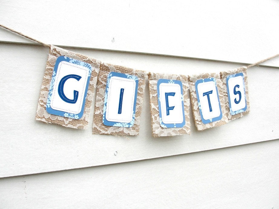 GIFTS Mini Burlap Banner with Lace, Custom Colors Available