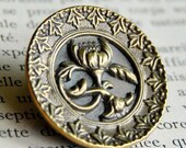 Chrysanthemum Antique Button Victorian Brass Picture Flower  L1137