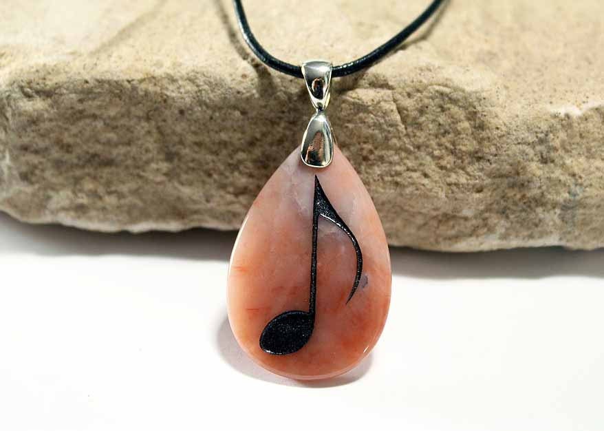 Eighth Note - For Music Lovers - Engraved Stone Pendant - Oregon Picture Jasper