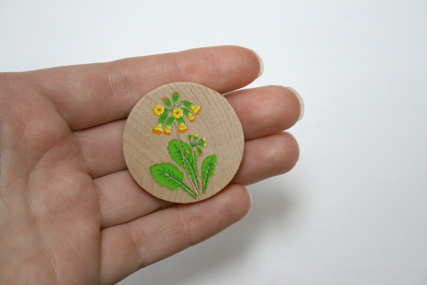 Wild Flower Decal Wooden Brooch