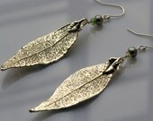 Sterling Silver Leaf Earrings, Handpicked Evergreen Laurel Leaves, Long and Lacy