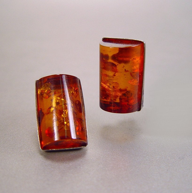 Art Deco Earrings Amber Sterling Silver Geometric Vintage 1930s Jewelry