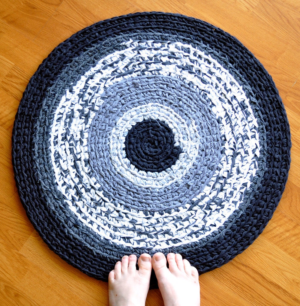 Crochet Area Rug - Black White and Gray