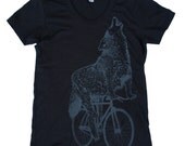 Womens WOLF BICYCLE american apparel tee t shirt S M L XL (Black)