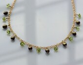 Delicate 14K Gold Filled Chain Necklace with Peridot Gemstone Beads and Freshwater Pearl Dangles