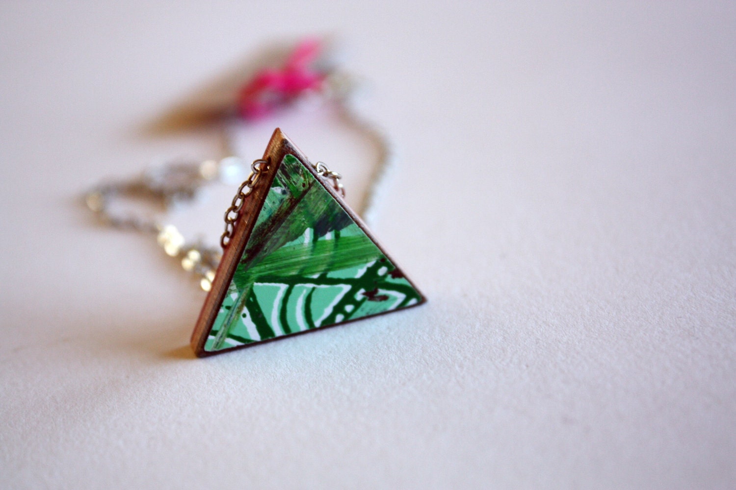 Recycled Skateboard Single Triangle Necklace-Kelly Green