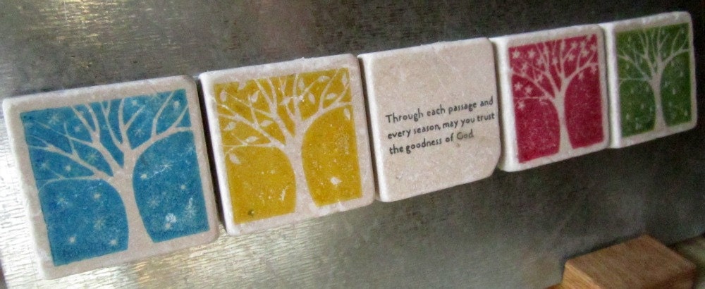 Four Seasons Tile Magnets, Set of 5, Ready to Ship