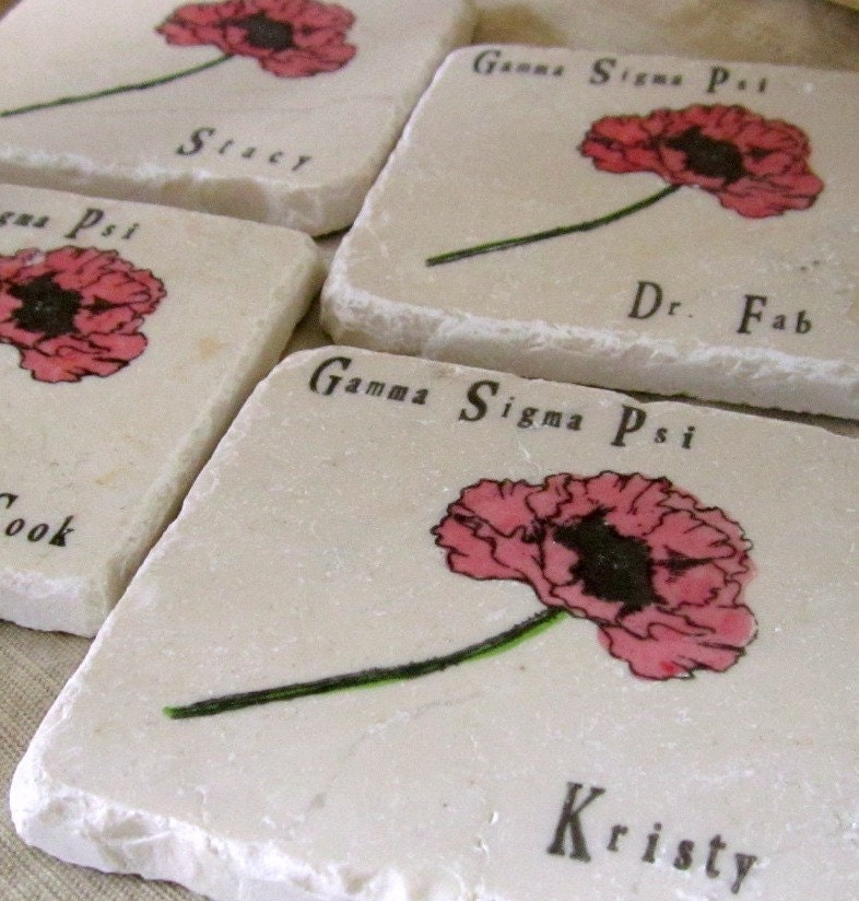 Personalized PinkPoppy Tile Coasters, Set of 4