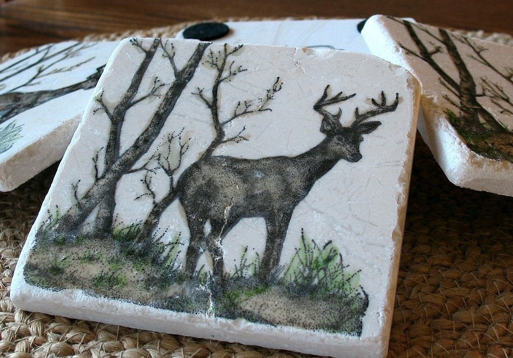 Deer Absorbent Tile Coasters, Set of 4