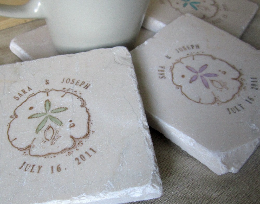 Personalized Sand Dollar Tile Coasters, Set of 4
