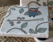 Woodland Whimsical Otis the Owl Absorbent Tile Coasters, Set of 4