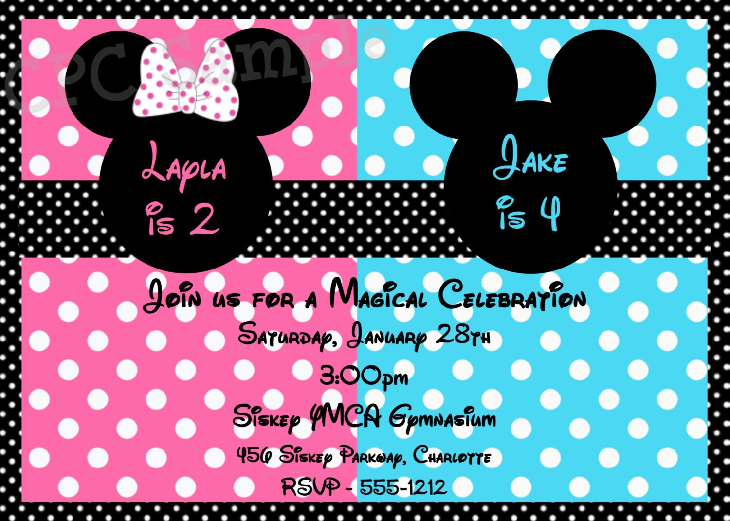 Minnie or Mickey Mouse Birthday Invitation Minnie Mickey Mouse Birthday Party Invitation Printable