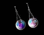 Peacock Bottle Cap Earrings Resin Glitter Jewelry by Everyday Bohemian. EARRINGS ONLY