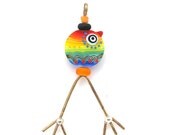Happy Bird- glass lampwork pendant with brass and silver.Free Worldwide shipping
