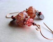 Boro Lampwork Earrings, Peach Earrings, Coral Pink Earrings, Copper Earrings, Brass Earrings