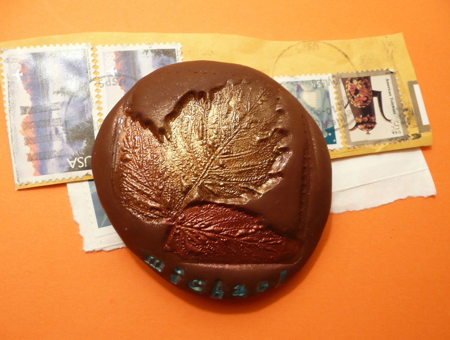 Leaf Paperweight Personalized - custom handmade polymer clay desk accessory -  Gift For Him or Her