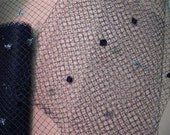 Net of Beauty - Vintage Black and Silver Flocked Pom Hat Birdcage Netting Veil - Black - Sold By The Yard
