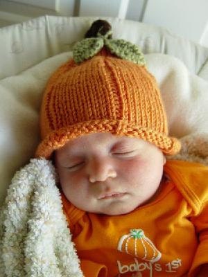 Orange Pumpkin Hat for Preemie, Newborn, Infant, Toddler or Young Child Hand Knit