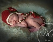 Sale Holiday Red, Green Earflap Baby Hat - Newborn Photography Prop Ready to Ship