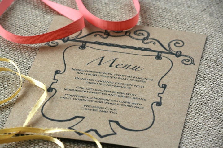 Rustic and Vintage Inspired Wedding Menu Kraft Paper Recycled