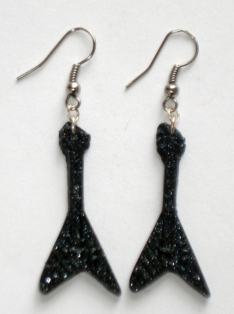 Black glitter small glam rock guitar earrings