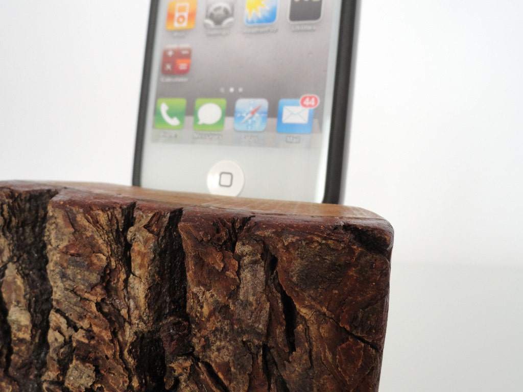 iPhone / iPod docking station from hardwood - sync, charge, new iPhone 4S compatible, can serve as holder / stand