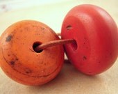 2 LARGE, Sherpa, Coral Beads, Orange, Red, Coral, Glass, Beads from Tibet