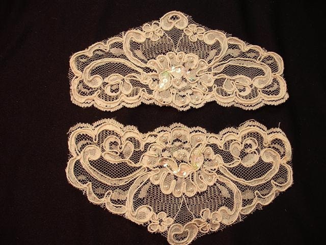 Vintage Ivory Beaded and Sequined Wedding Appliques - 1 Pair (R)