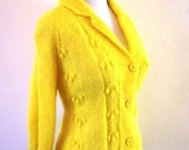 Vintage 1960s Bright Lemon Yellow Sweater Cardigan - RetroKittenVintage