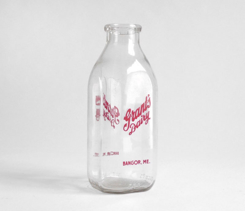 Vintage Milk Bottle - Glass, Dairy, Mid Century, Modern, Kitchen, Table