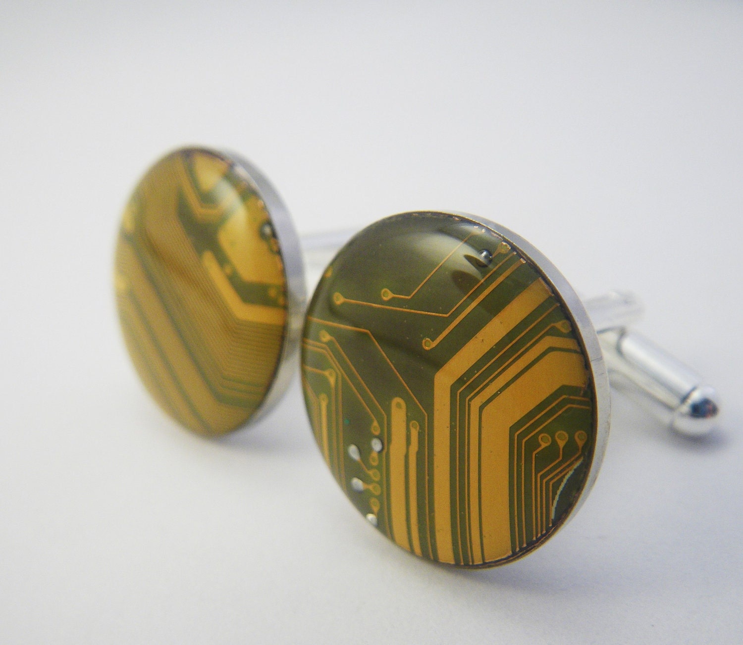 Circuit Board Cuff Links Mustard Yellow