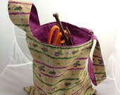Small Knitting Project Bag - Portable Knot bag with Pockets, 10x9 inches Flat